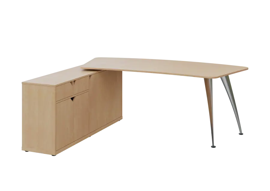 KUZR 18-20 L stůl rohový, provedení levé, úložný prostor, chromová podnož, bříza irská