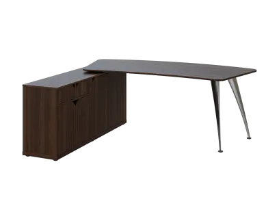 KUZR 18-20 L stůl rohový, provedení levé, úložný prostor, chromová podnož, ořech královský