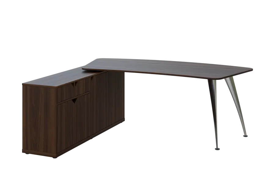 KUZR 18-20 L stůl rohový, provedení levé, úložný prostor, chromová podnož, ořech královský