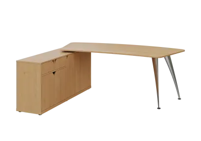 KUZR 18-20 L stůl rohový, provedení levé, úložný prostor, chromová podnož, javor horský