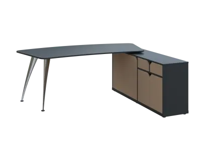 KUZR 18-20 P stůl rohový, provedení pravé, úložný prostor, chromová podnož, antracit/latte