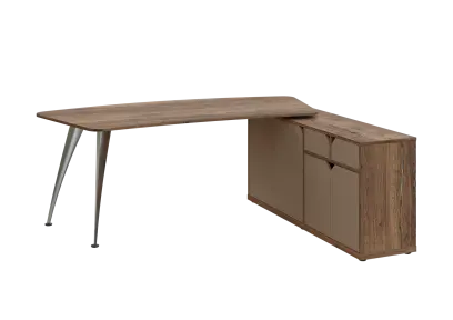 KUZR 18-20 P stůl rohový, provedení pravé, úložný prostor, chromová podnož, dub halifax cínový/latte