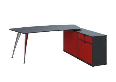 KUZR 18-20 P stůl rohový, provedení pravé, úložný prostor, chromová podnož, antracit/červená