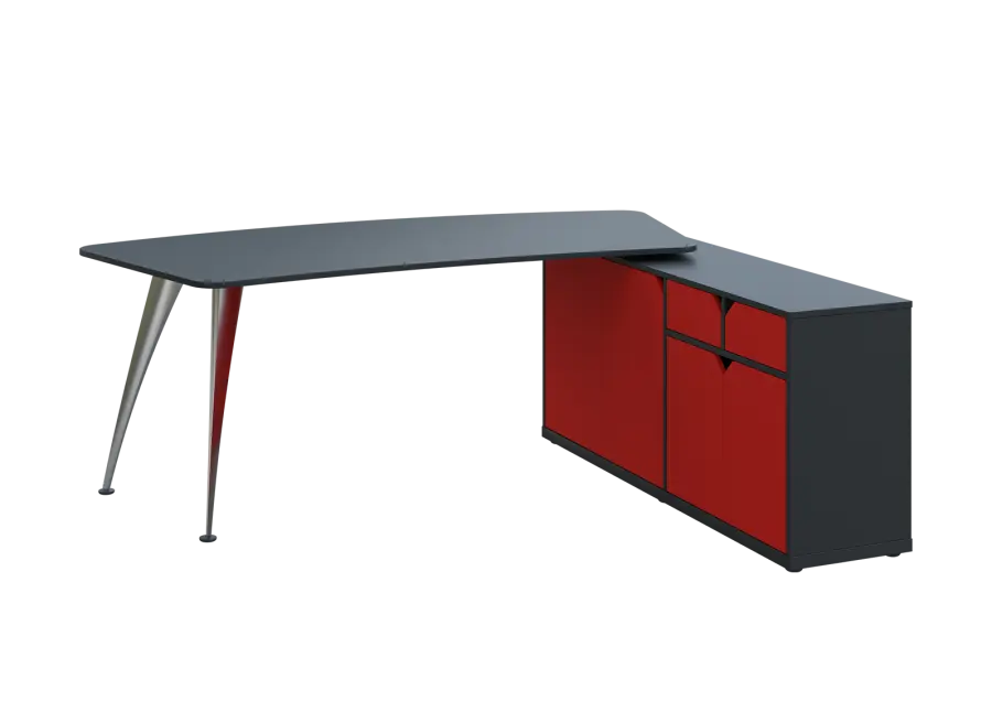 KUZR 18-20 P stůl rohový, provedení pravé, úložný prostor, chromová podnož, antracit/červená