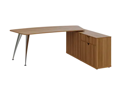 KUZR 18-20 P stůl rohový, provedení pravé, úložný prostor, chromová podnož, ořech světlý