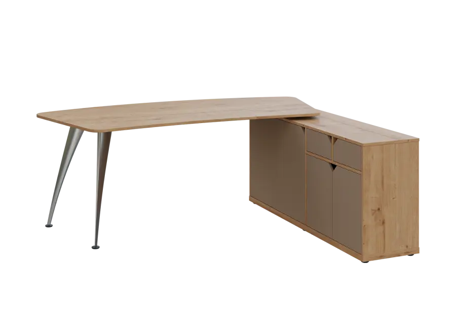 KUZR 18-20 P stůl rohový, provedení pravé, úložný prostor, chromová podnož, dub lite/latte