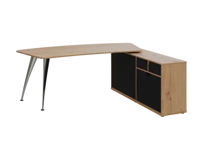 KUZR 18-20 P stůl rohový, provedení pravé, úložný prostor, chromová podnož, dub lite/černá