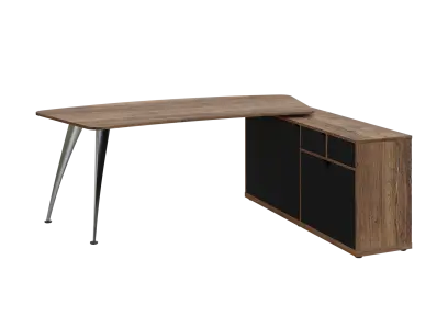 KUZR 18-20 P stůl rohový, provedení pravé, úložný prostor, chromová podnož, dub halifax cínový/černá