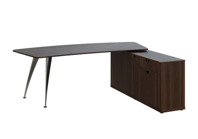 KUZR 18-22 P stůl rohový, provedení pravé, úložný prostor, chromová podnož, ořech královský