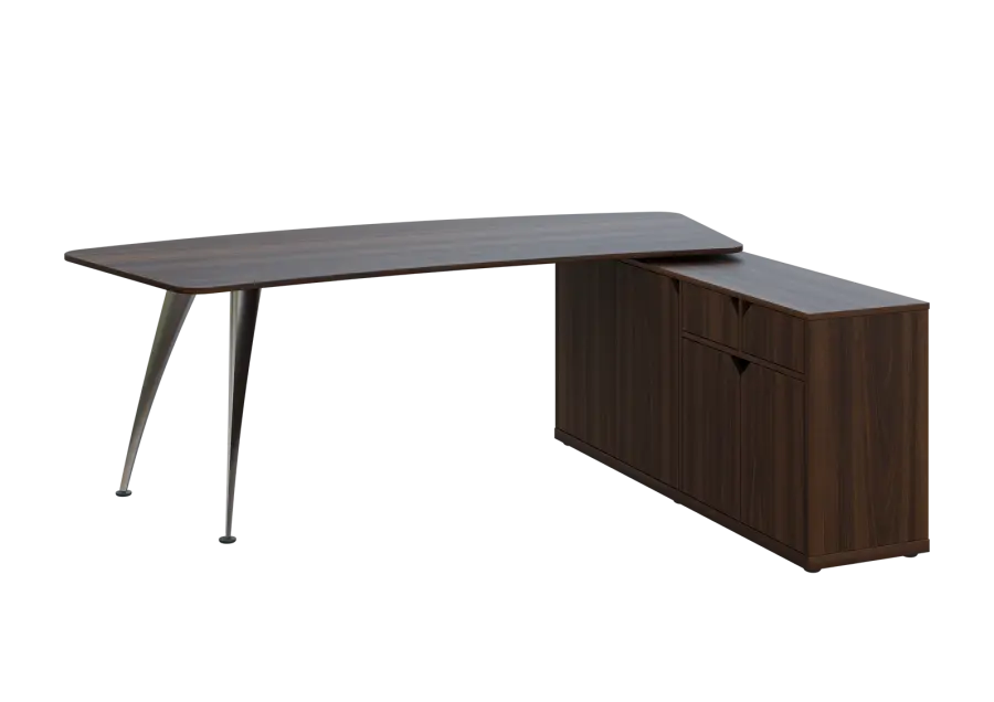 KUZR 18-22 P stůl rohový, provedení pravé, úložný prostor, chromová podnož, ořech královský