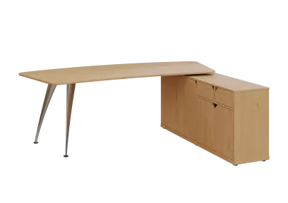 KUZR 18-22 P stůl rohový, provedení pravé, úložný prostor, chromová podnož, javor horský