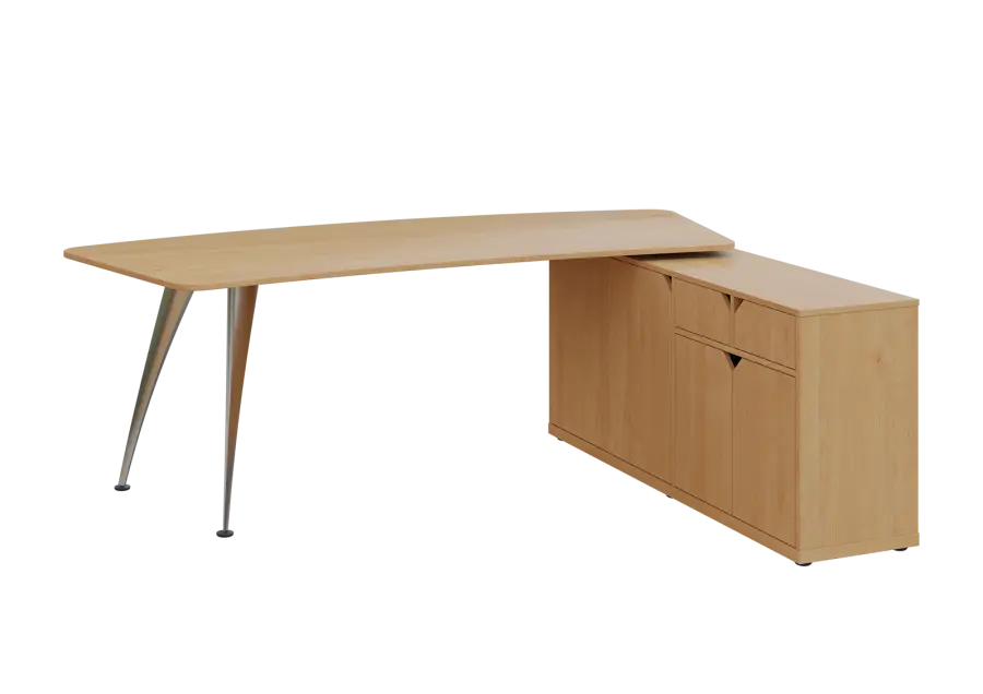 KUZR 18-22 P stůl rohový, provedení pravé, úložný prostor, chromová podnož, javor horský