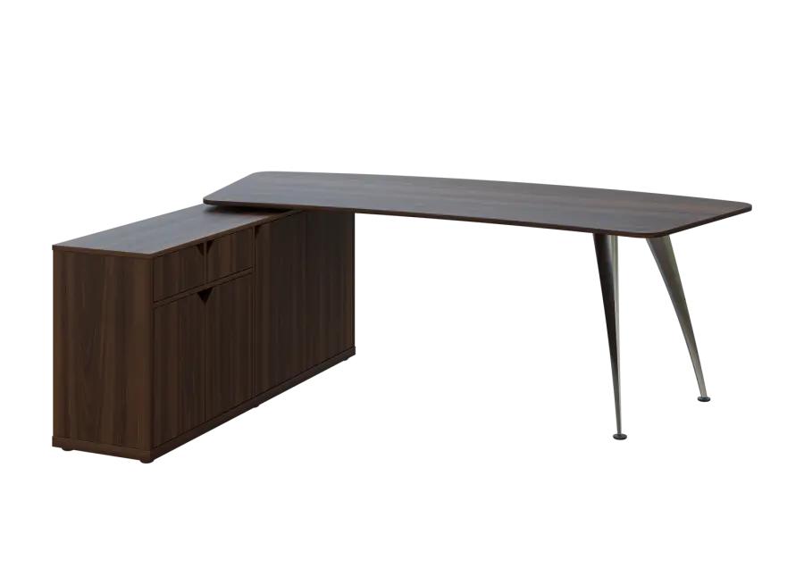 KUZR 18-22 L stůl rohový, provedení levé, úložný prostor, chromová podnož, ořech královský