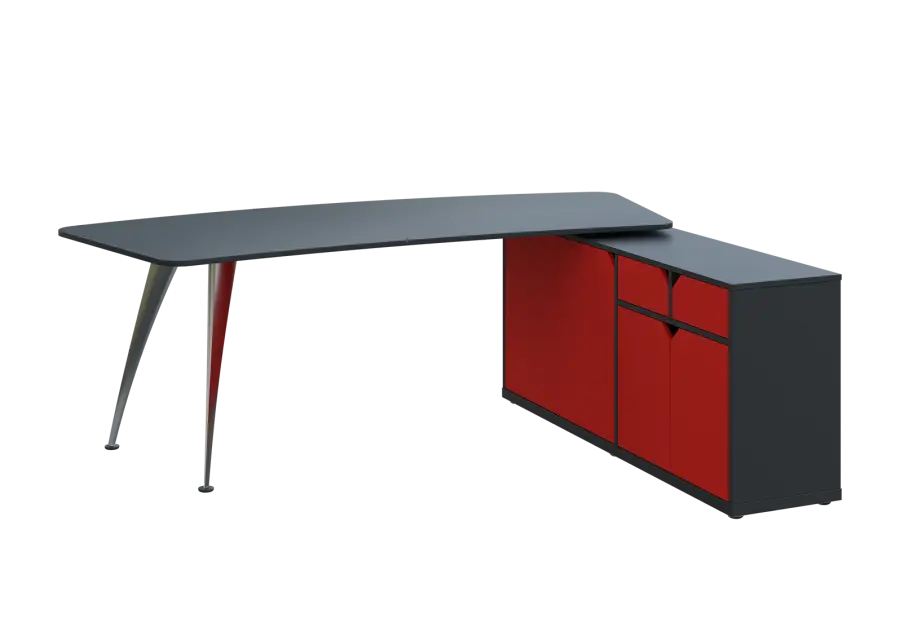 KUZR 18-22 P stůl rohový, provedení pravé, úložný prostor, chromová podnož, antracit/červená