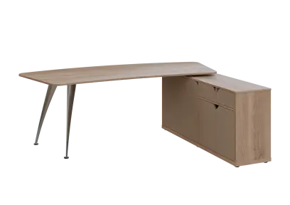 KUZR 18-22 P stůl rohový, provedení pravé, úložný prostor, chromová podnož, dub bardolino/latte