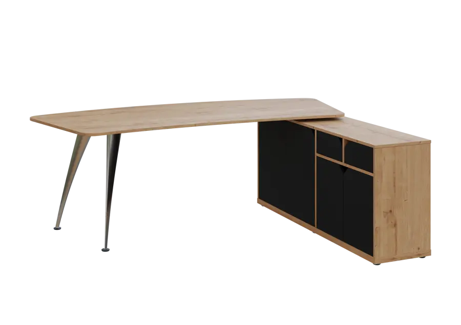 KUZR 18-22 P stůl rohový, provedení pravé, úložný prostor, chromová podnož, dub lite/černá