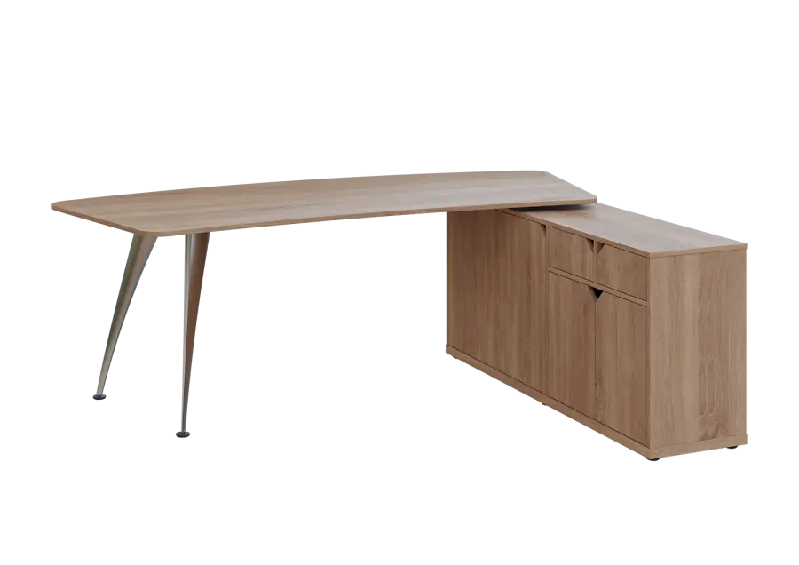 KUZR 18-22 P stůl rohový, provedení pravé, úložný prostor, chromová podnož, dub bardolino