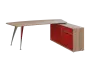 KUZR 18-22 P stůl rohový, provedení pravé, úložný prostor, chromová podnož, dub bardolino/červená