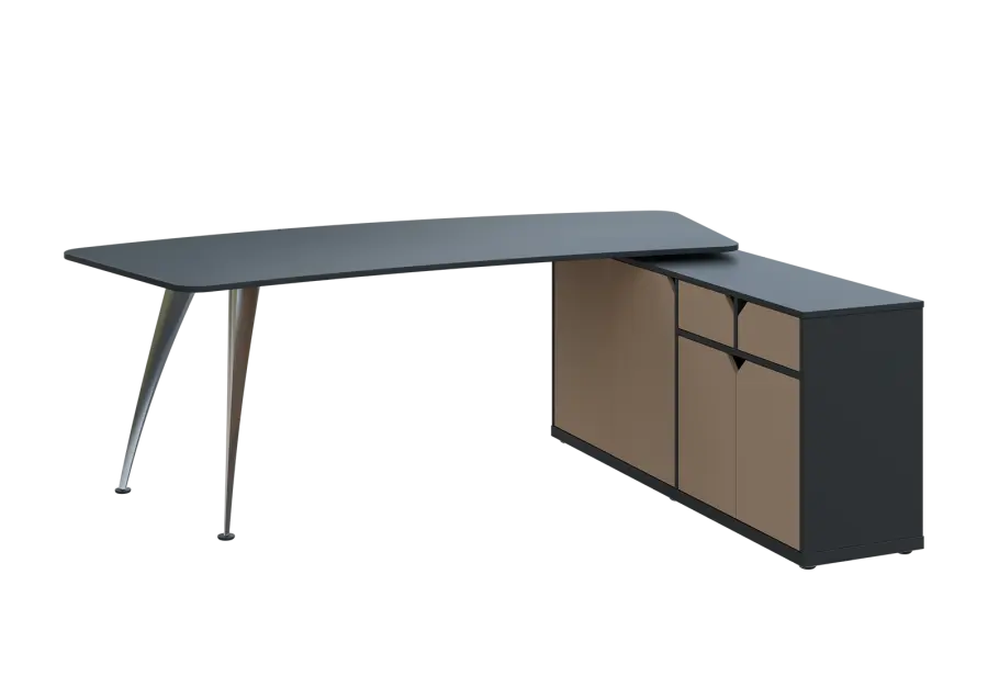 KUZR 18-22 P stůl rohový, provedení pravé, úložný prostor, chromová podnož, antracit/latte