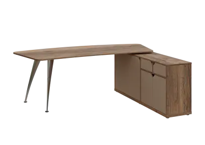 KUZR 18-22 P stůl rohový, provedení pravé, úložný prostor, chromová podnož, dub halifax cínový/latte