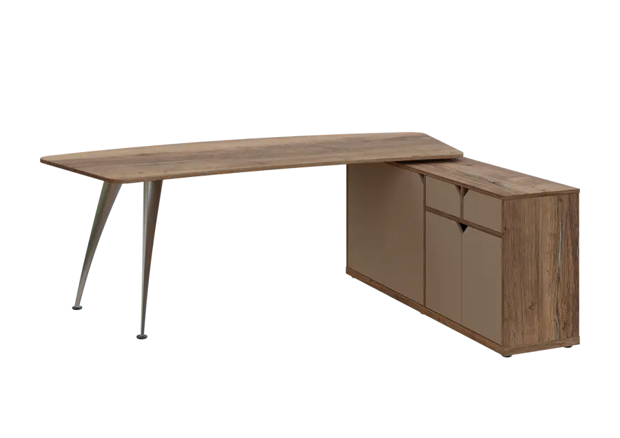 KUZR 18-22 P stůl rohový, provedení pravé, úložný prostor, chromová podnož, dub halifax cínový/latte