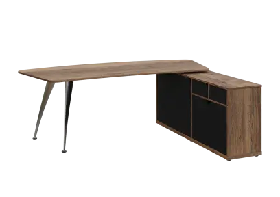 KUZR 18-22 P stůl rohový, provedení pravé, úložný prostor, chromová podnož, dub halifax cínový/černá