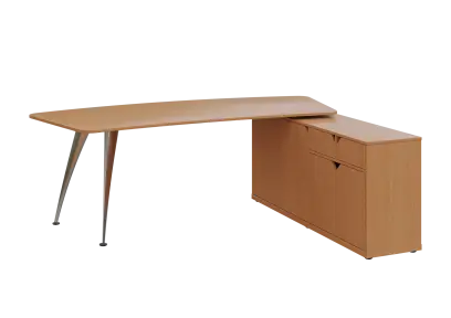 KUZR 18-22 P stůl rohový, provedení pravé, úložný prostor, chromová podnož, buk Royal