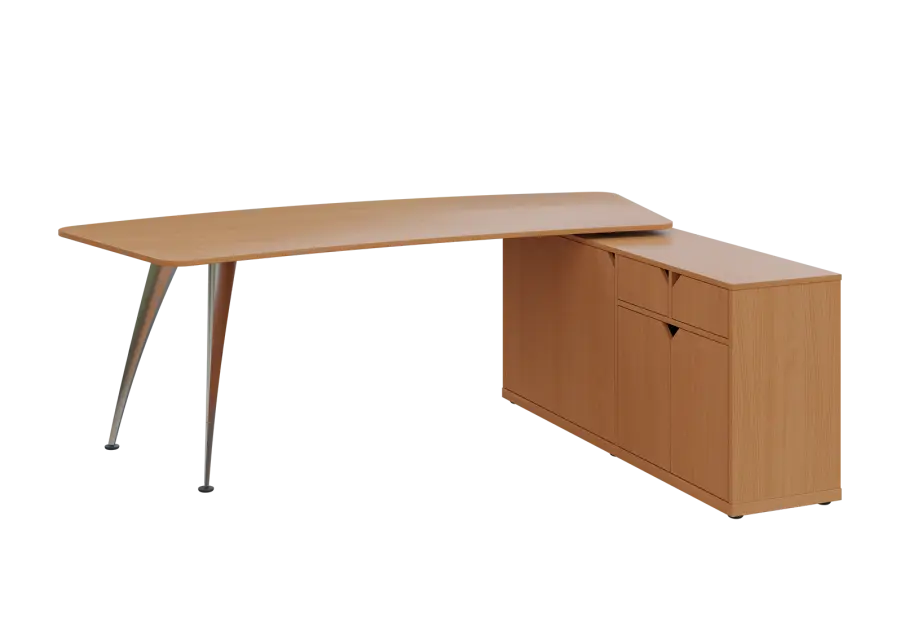 KUZR 18-22 P stůl rohový, provedení pravé, úložný prostor, chromová podnož, buk Royal