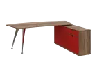 KUZR 18-22 P stůl rohový, provedení pravé, úložný prostor, chromová podnož, dub halifax cínový/červe