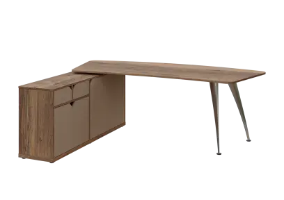 KUZR 18-22 L stůl rohový, provedení levé, úložný prostor, chromová podnož, dub halifax cínový/latte