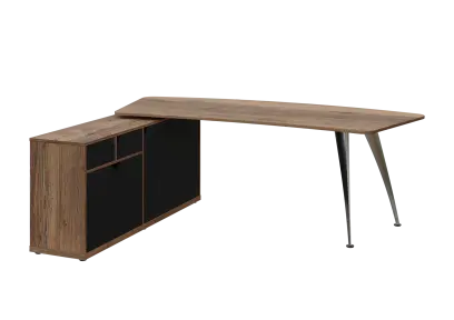 KUZR 18-22 L stůl rohový, provedení levé, úložný prostor, chromová podnož, dub halifax cínový/černá