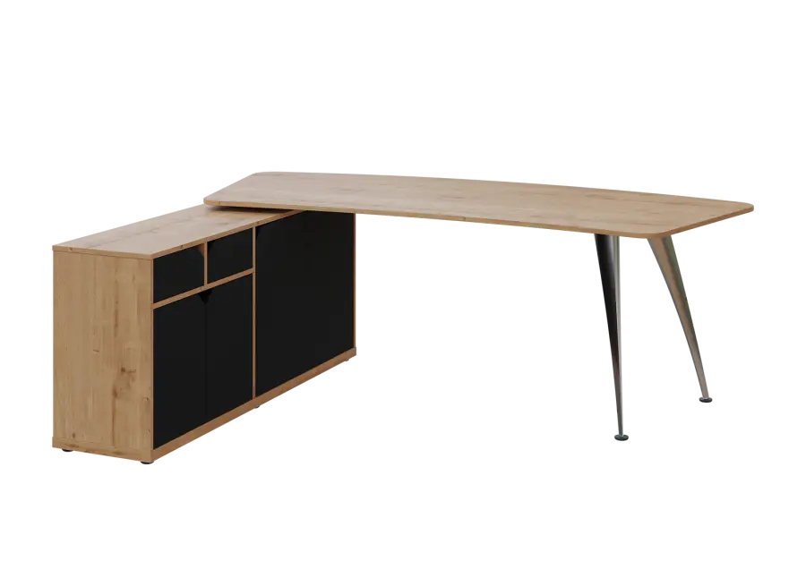 KUZR 18-22 L stůl rohový, provedení levé, úložný prostor, chromová podnož, dub lite/černá