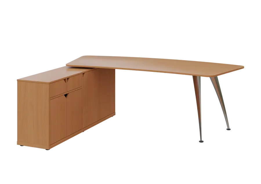 KUZR 18-22 L stůl rohový, provedení levé, úložný prostor, chromová podnož, buk Royal