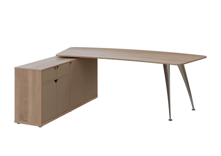 KUZR 18-22 L stůl rohový, provedení levé, úložný prostor, chromová podnož, dub bardolino/latte