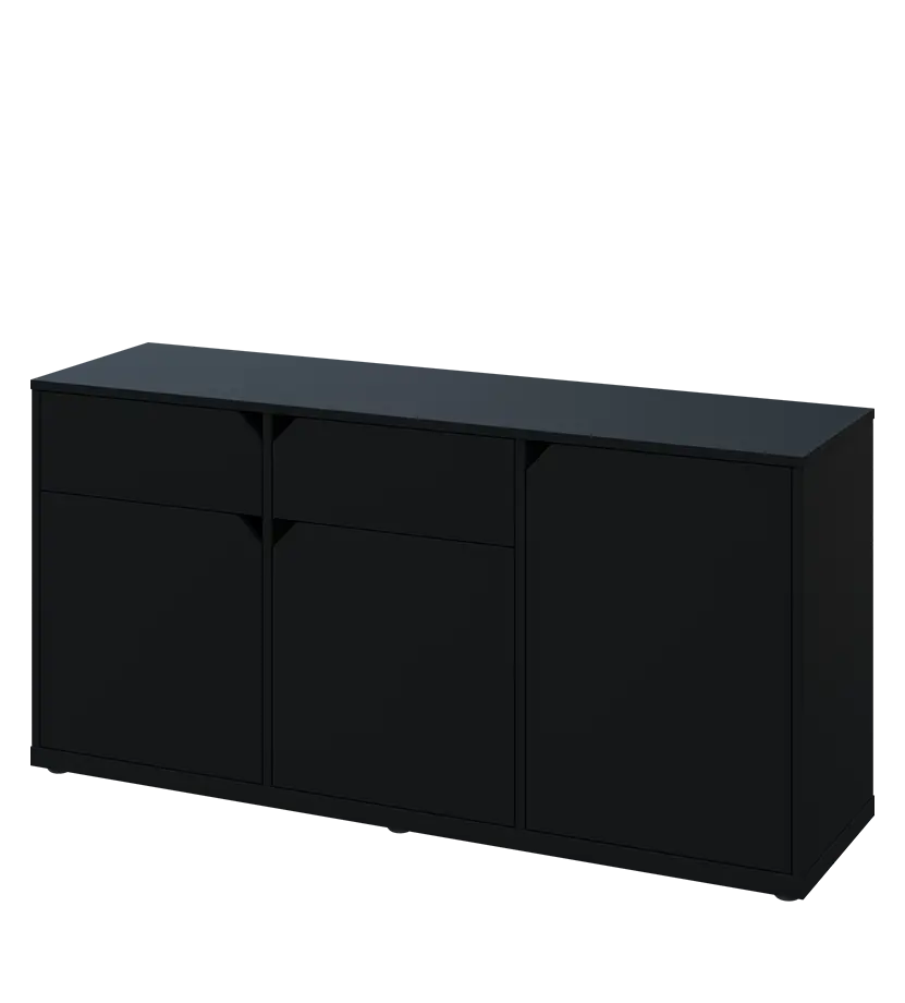 KU2-15DZ L skříňka nízká 2-dvéřová, zásuvky, 740x1522x400 mm, provedení levé, černá