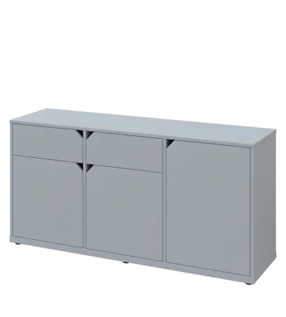 KU2-15DZ L skříňka nízká 2-dvéřová, zásuvky, 740x1522x400 mm, provedení levé, šedá