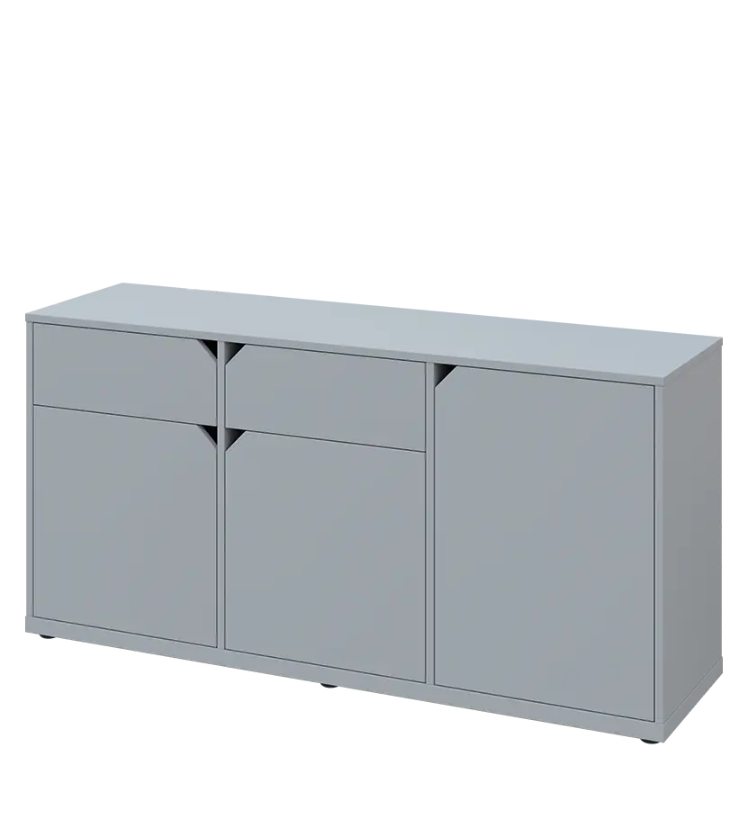 KU2-15DZ L skříňka nízká 2-dvéřová, zásuvky, 740x1522x400 mm, provedení levé, šedá