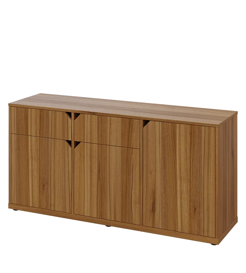 KU2-15DZ L skříňka nízká 2-dvéřová, zásuvky, 740x1522x400 mm, provedení levé, ořech světlý