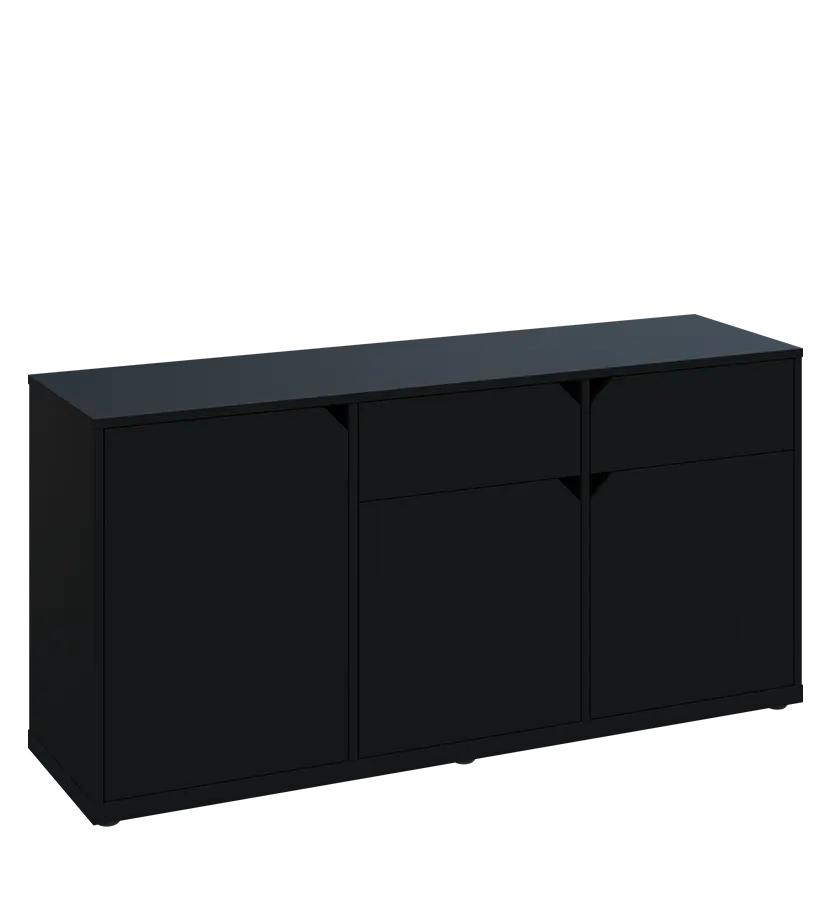 KU2-15DZ P skříňka nízká 2-dvéřová, zásuvky, 740x1522x400 mm, provedení pravé, černá