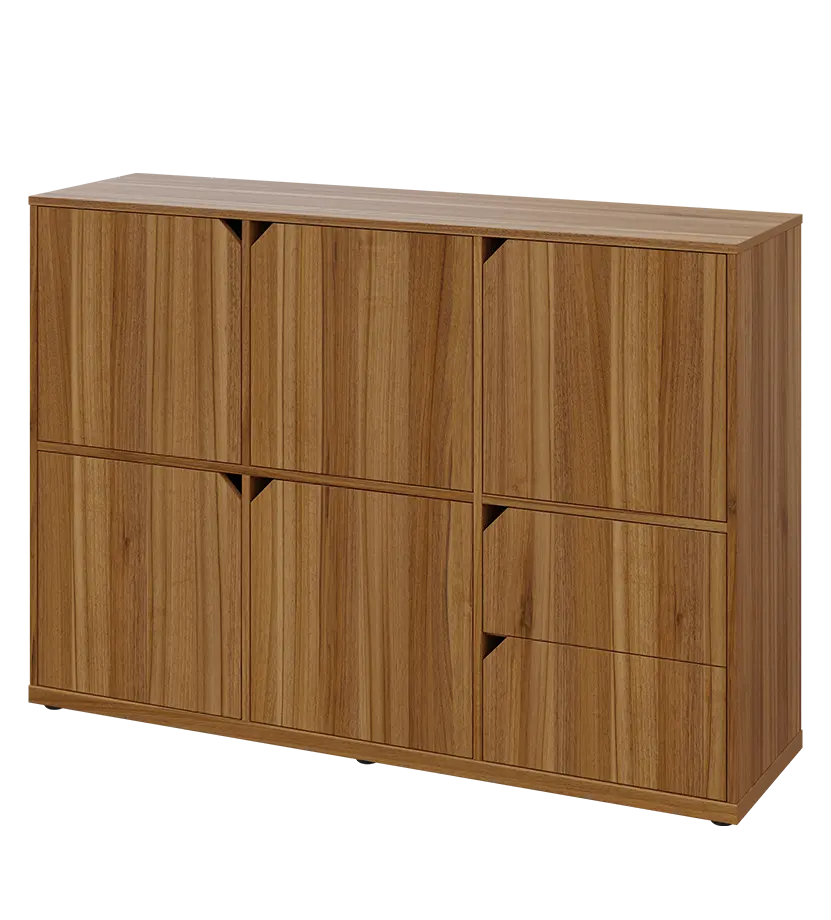 KU3-15DZ2 L skříňka 5-dvéřová, zásuvky, 1054x1522x400 mm, provedení levé, ořech světlý