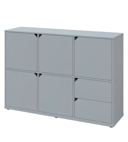 KU3-15DZ2 L skříňka 5-dvéřová, zásuvky, 1054x1522x400 mm, provedení levé, šedá