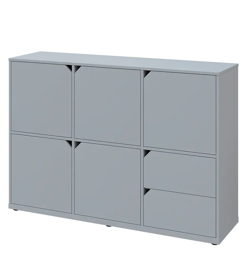 KU3-15DZ2 L skříňka 5-dvéřová, zásuvky, 1054x1522x400 mm, provedení levé, šedá