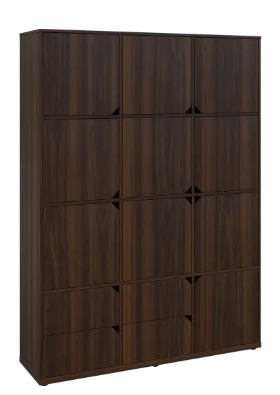 KU6-15DZ4 P skříň vysoká 10-dvéřová, zásuvky, 2053x1522x400 mm, provedení pravé, ořech královský