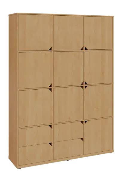 KU6-15DZ4 P skříň vysoká 10-dvéřová, zásuvky, 2053x1522x400 mm, provedení pravé, javor horský