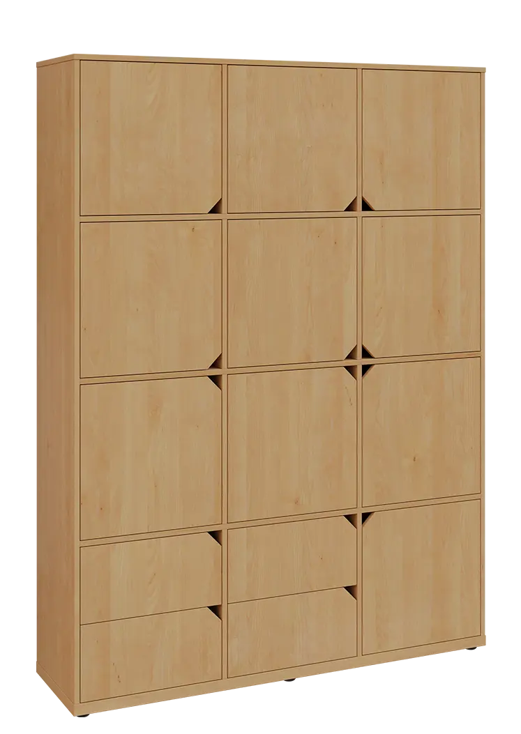 KU6-15DZ4 P skříň vysoká 10-dvéřová, zásuvky, 2053x1522x400 mm, provedení pravé, javor horský