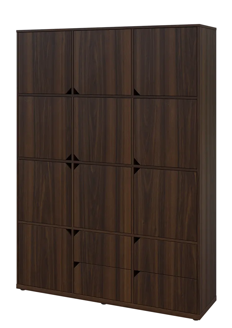 KU6-15DZ4 L skříň vysoká 10-dvéřová, zásuvky, 2053x1522x400 mm, provedení levé, ořech královský