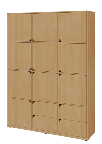 KU6-15DZ4 L skříň vysoká 10-dvéřová, zásuvky, 2053x1522x400 mm, provedení levé, javor horský