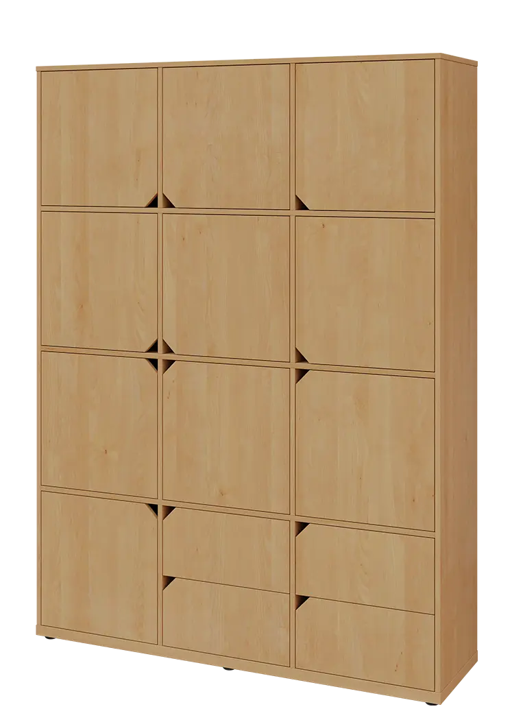 KU6-15DZ4 L skříň vysoká 10-dvéřová, zásuvky, 2053x1522x400 mm, provedení levé, javor horský