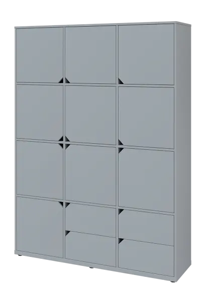 KU6-15DZ4 L skříň vysoká 10-dvéřová, zásuvky, 2053x1522x400 mm, provedení levé, šedá