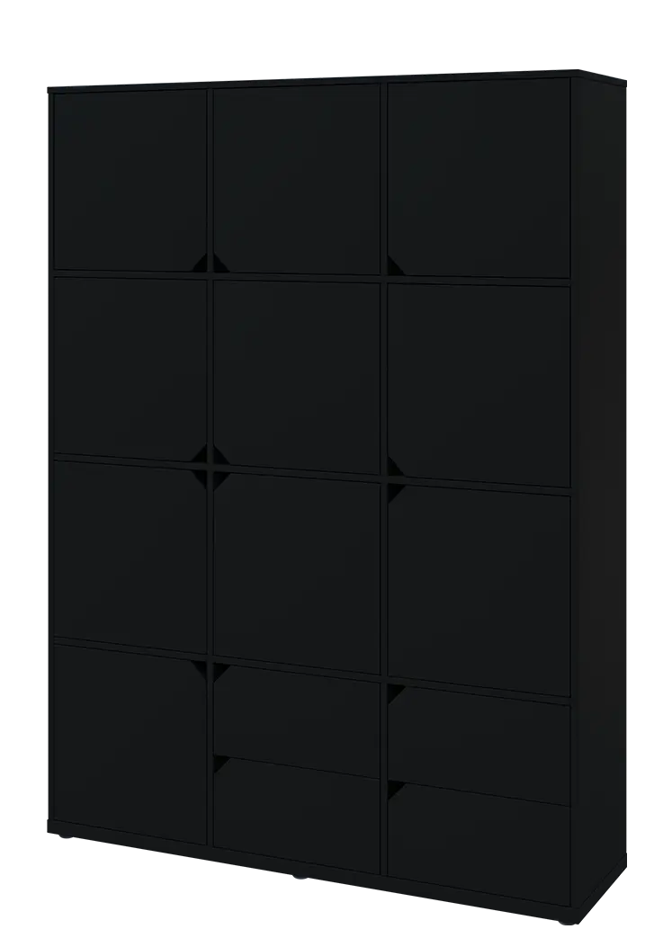 KU6-15DZ4 L skříň vysoká 10-dvéřová, zásuvky, 2053x1522x400 mm, provedení levé, černá